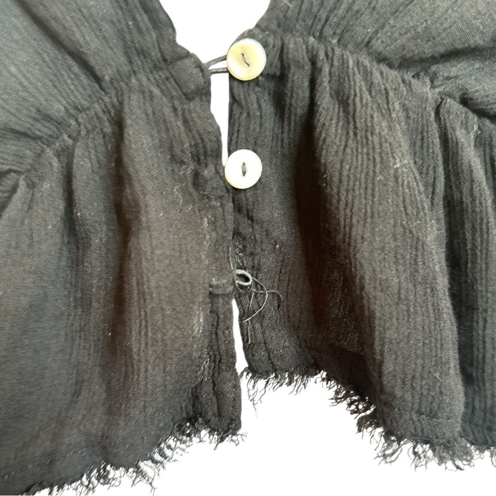 Free People Black Flutter Sleeve Crop Blouse - Picture 7 of 8